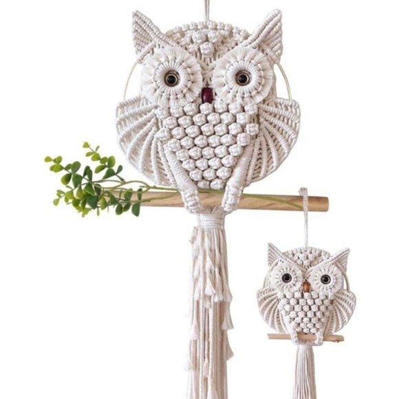 Vintage Owl Macrame Handcrafted Bohemian Wall Deco - Picture 5 of 6